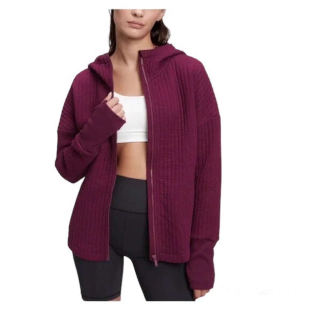 BRND NW - Gap Fit Jacquard Oversized Quilted Zip Up Hoodie Purple Large Tall